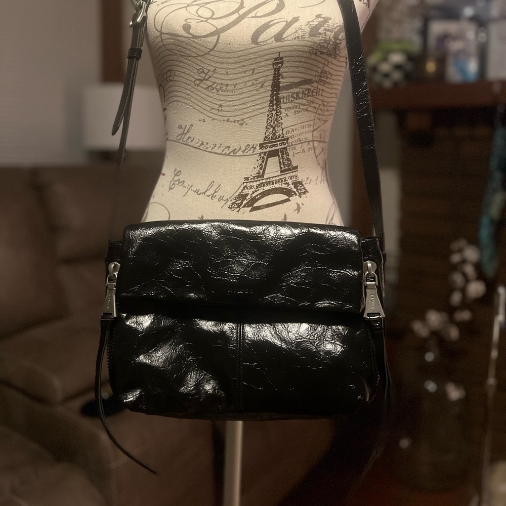 Aimee Kestenberg Black Patent Leather Bali Novelty Crossbody Bag